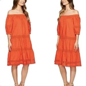 Kate Spade Broome Street red eyelet poplin off shoulder dress size Large